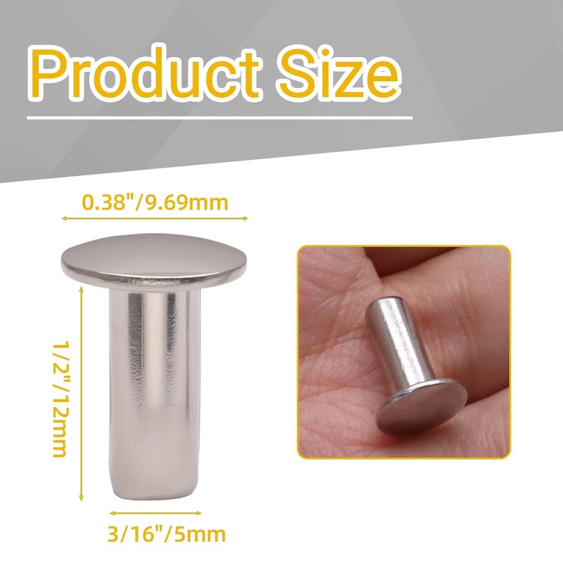 Jersvimc 3/16" x 1/2" Aluminum Rivets 120PCS Brazier Head Rivets, Solid Rivet Marine Boat Rivet for Metal Wood Plastic - Image 3